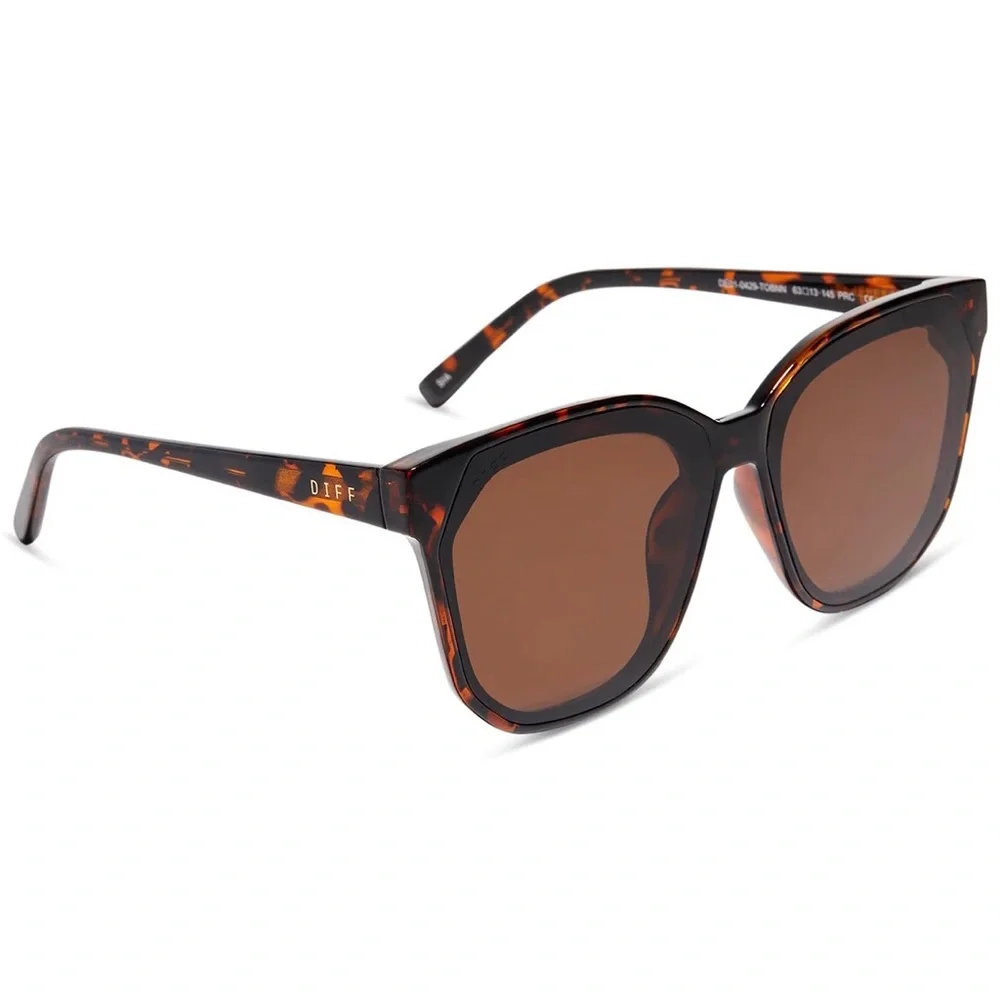 DIFF Sia Sunglasses Black Brown Tortoise Frame Solid Brown Lenses NIB